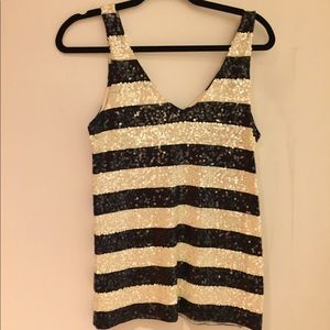 J.Crew sequin navy/cream striped top